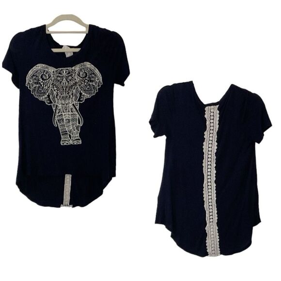 Navy Hi-Lo Tee with Embellishments M - Picture 1 of 4